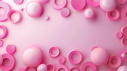 Poster - Pink background with scattered circles for design, banner template, white space in the center of the page for text. Circle patterned background for contemporary design. Generative AI.