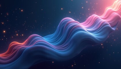 Poster - Abstract wave-like structure in vibrant blues and pinks against a starry background.