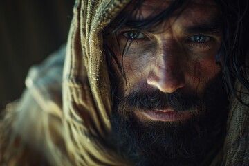Poster - Portrait of a bearded man from the chest up, suitable for editorial or personal use