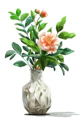 Poster - A decorative vase filled with fresh flowers and green leaves, perfect for home decor or as a gift