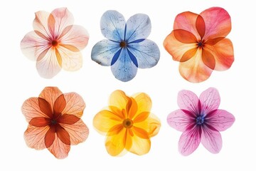 Poster - A bouquet of six colorful flowers arranged on a clean white surface