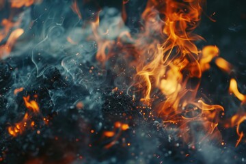 Aufkleber - A close-up shot of a fiery blaze with thick black smoke