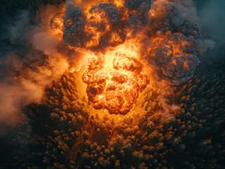 Wall Mural - a large explosion in a forest. ai.
