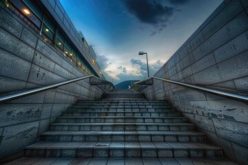 Aufkleber - Stairs leading up to a modern building with a flat roof and windows
