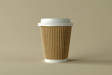 Poster - A single coffee cup with a lid and paper sleeve, ready for use
