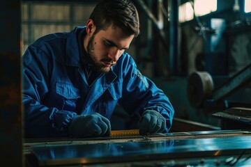 Poster - A person repairing or modifying a metal object, possibly in a workshop setting