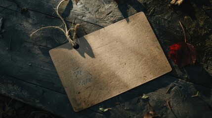 Aufkleber - A piece of paper sitting on a wooden floor, great for use in a study or office setting