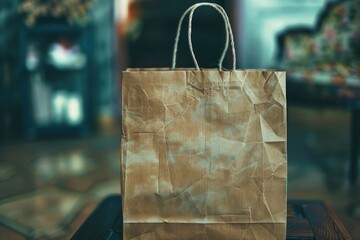 Poster - A brown paper bag sits atop a wooden table, ready for use