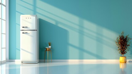 White Refrigerator in a Minimalist Kitchen