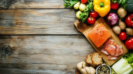 Wall Mural - Fresh Ingredients on Rustic Wooden Table