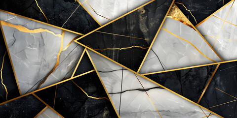 Wall Mural - geometric black and white background. luxurious textured background of black and white slabs and gol