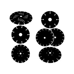 Black and White Saw Blade Silhouettes Collection. Vector icon.