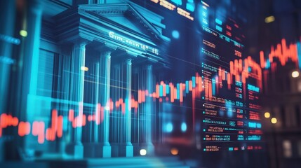 Digital transformation of banking with cryptocurrency symbols and data charts.