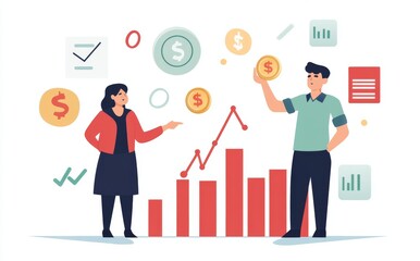 Poster - Business people discussing financial growth and investment strategies