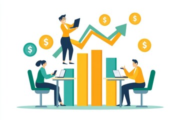Poster - Business team analyzing marketing data and financial growth in the office