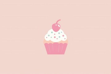 Icon with a French bakery theme, featuring a cherry-topped cupcake pastry with frosting..