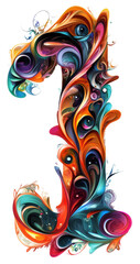 Colorful abstract design featuring the number one, cut out - stock png.