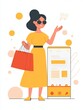 © Georgii - Happy woman holding shopping bags with online shopping app illustration