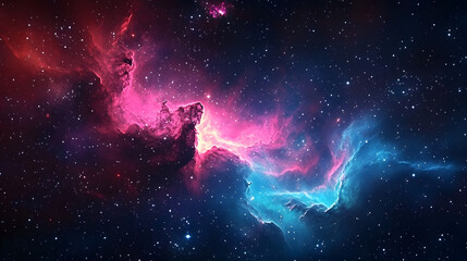 Stary night cosmos. Universe science astronomy. Colorful space galaxy cloud nebula. Illustration for cover, card, postcard, interior design, banner, poster, brochure or presentation.