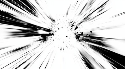 an eyecatching explosion depicted in a dynamic manga style, showcasing bold black and white lines th