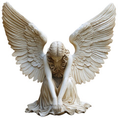 Peaceful angel sculpture with wings, cut out - stock png.