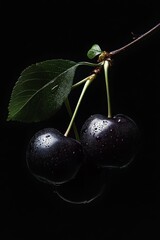 Mystic photo of Black Tartarian Cherry, isolated on black background