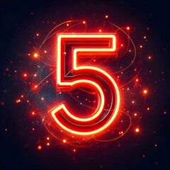 3d red neon number 5