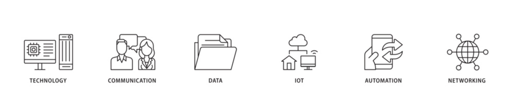 Digital transformation icon sett lineal illustration concept with icon of technology, communication, data, iot, ict, automation, internet, and networking icon live stroke and easy to edit 
