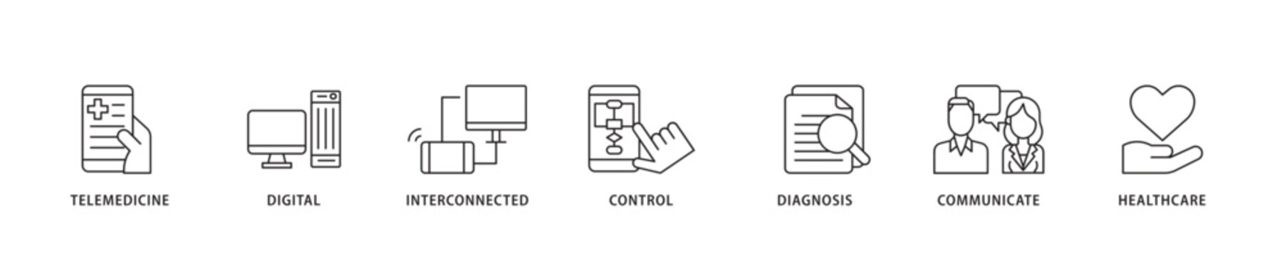 Digital health icon sett lineal illustration concept with icon of e health, telemedicine, interconnected, smartwatch, diagnosis, email, and medical app icon live stroke and easy to edit 