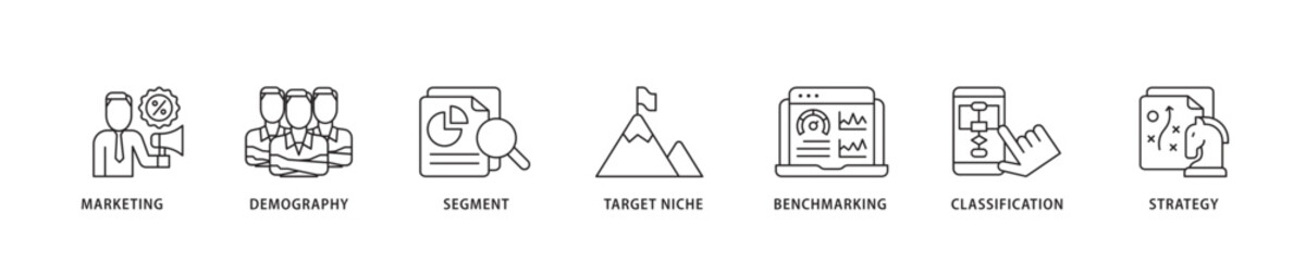 Aufkleber - Market segmentation icon sett lineal illustration concept with icon of marketing, demography, segment, target niche, benchmarking, classification, strategy icon live stroke and easy to edit 