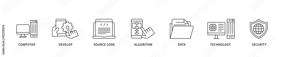 Programming icon sett lineal illustration concept with icon of computer ...