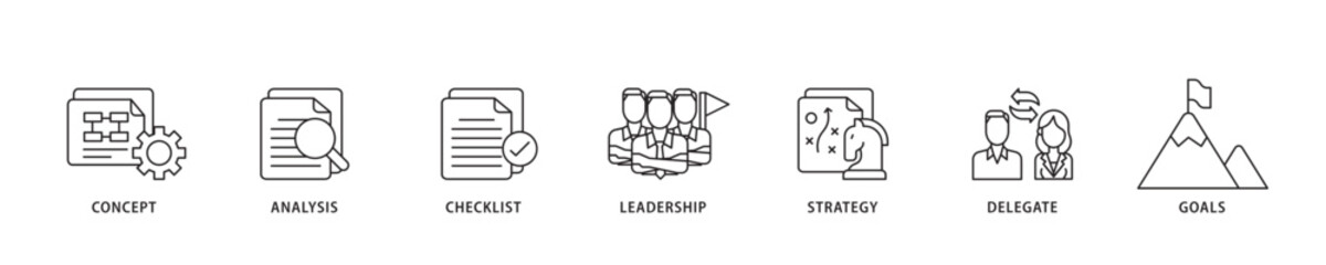Aufkleber - Planning icon sett lineal illustration concept with icon of concept, analysis, checklist, leadership, strategy, delegate and goals icon live stroke and easy to edit 
