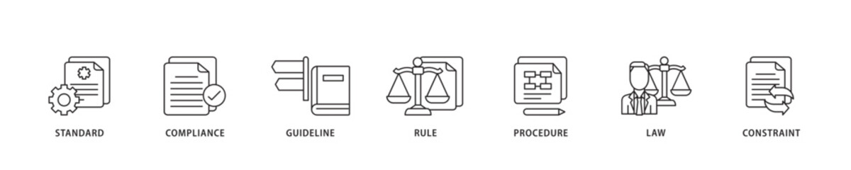Poster - Regulation icon sett lineal illustration concept with icon of standard, compliance, guideline, rule, procedure, law and constraint icon live stroke and easy to edit 
