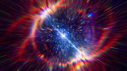 Leinwandbilder - Flight to the stars at the speed of light. Portal for hyperspace jump. Colorful glowing cosmic background. Hyper Speed teleport. Time warp. Space traveling. Explosion in universe. Big bang. 3d render