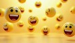 © umut hasanoglu - A collection of floating yellow emoticons with joyful expressions in a bright and cheerful atmosphere.