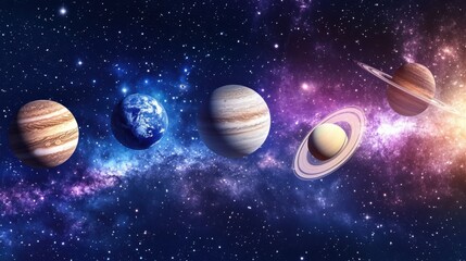 Wall Mural - A group of planets are shown in the outer space, AI