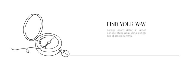 Poster - One continuous line drawing of traveller compass. Old navigate and adventure symbol in simple linear style. Business strategy and adventure concept in editable stroke. Banner vector illustration