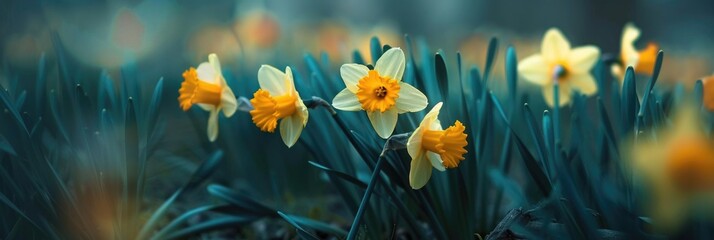 Poster - Daffodils in full bloom in a meadow