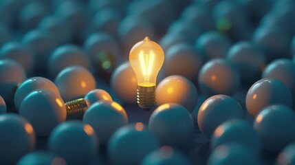 a light bulb glowing brightly among dim ones, symbolizing innovative ideas leading to success and br