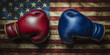 © AMA STUDIO - Red and blue boxing gloves facing each other on american flag representing political fight
