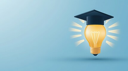 Wall Mural - A creative light bulb wearing a graduation cap, symbolizing the fusion of education and innovation. Ideal for academic themes.