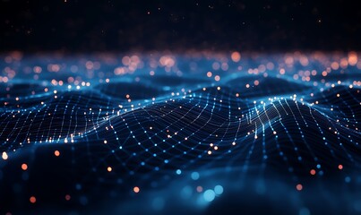Aufkleber - Abstract Futuristic Grid of Interconnected Lights and Lines, Representing AI Processing Data, Dark Digital Landscape