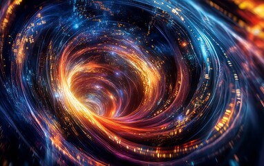 Aufkleber - Swirling Vortex of Digital Code and Light, Representing AI Algorithms Complexity, Cosmic Void Background
