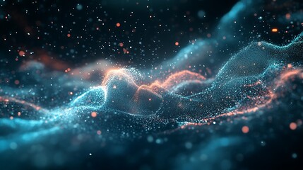 Aufkleber - Digital Cloud of Light Particles and Code Fragments, Representing AI Processing Power, Dark High-Tech Environment