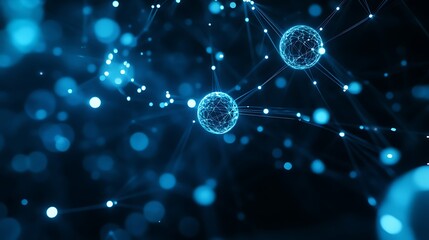 Poster - Abstract Futuristic Representation of AI as Floating Glowing Orbs Connected by Light Streams in Digital Space