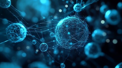 Poster - Abstract Futuristic Representation of AI as Floating Glowing Orbs Connected by Light Streams in Digital Space