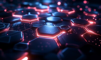 Poster - Abstract Visualization of AI as Glowing Hexagons Connected by Light Pulses, Futuristic Pattern in Digital Space