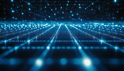 Poster - Abstract Futuristic Grid of Interconnected Lights and Lines, Representing AI's Processing Power in Digital Landscape