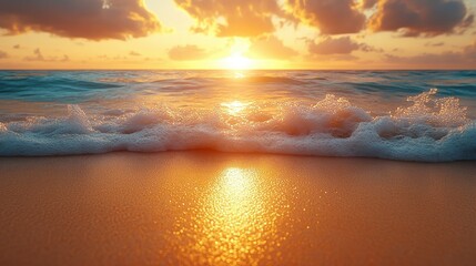 Canvas Print - Golden Sunset Sea Foam.