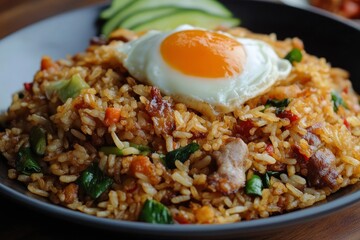 Wall Mural - Nasi goreng is a Southeast Asian fried rice dish, usually cooked with pieces of meat and vegetables. Nasi goreng has long been considered an important - generative ai